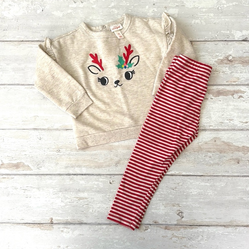 Cat & Jack 18m Baby Girl Christmas Sweater Long Sleeve Top Red Stripes Leggings
